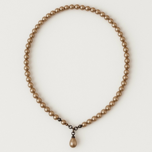 Vintage Jewelry - Vintage Champagne Pearl Necklace with Rhinestone Drop Pendant
